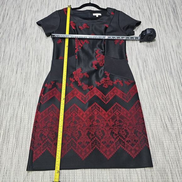 Halo Womens Size S Black Red Velvet Floral Sheath Mini Dress Gothic Office - Picture 8 of 13